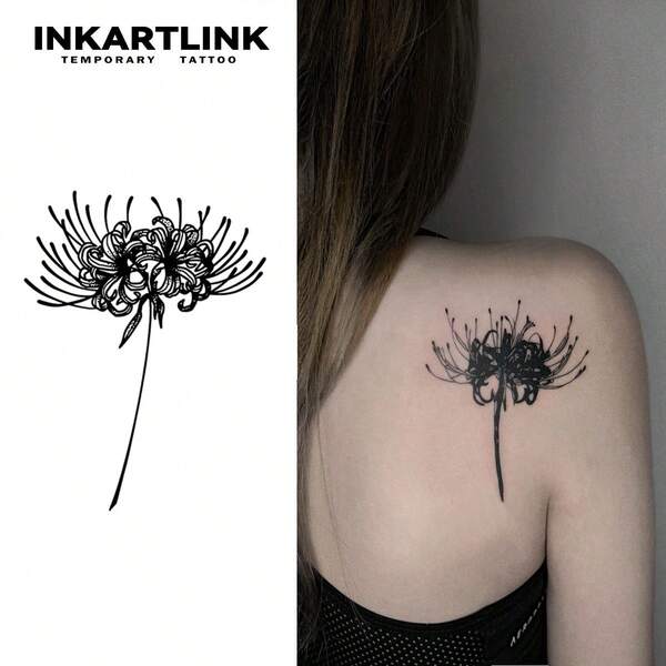 INKARTLINK 非永久性纹身技术，1 片装波斯菊纹身贴纸，逼真的临时个性化假纹身，半永久性纹身贴纸，防水防汗，持续 1-2 周，女士身体贴纸