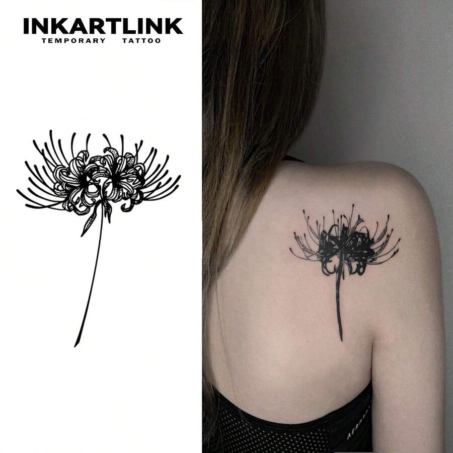 INKARTLINK Non-Permanent Tattoo Technology, 1 Piece Cosmos Flower Tattoo Sticker, Realistic Temporary Personalized Fake Tattoo, Semi-Permanent Tattoo Sticker, Waterproof & Sweat Resistant, Lasts 1-2 Weeks, Body Sticker For Women