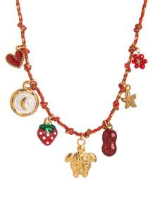 1 件不锈钢材质休闲海滩度假风格海洋生物太阳龟星花吊坠珍珠吊坠编织织物链女士项链，高品质，镀 18K 金，防水防汗，适合日常使用，是送给妻子、母亲和女朋友的最佳礼物