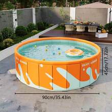 1pc Round Inflatable Foldable Swimming Pool, Portable Home Swimming Pool, One-Click Quick Open No Installation Easy Storage, Suitable For Summer Yard Lawn Patio Leisure Swimming - Orange - View 12
