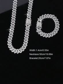 2pcs Black Cuban Chains Necklace And Bracelet Set,Men's Chain Choker Necklace Hip Hop Jewelry Set,Fashion Rapper's Jewelry ,Perfect Gift For Boyfriend,Son And Dad