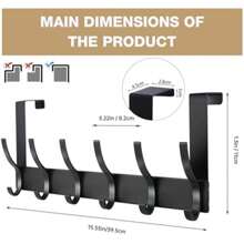 1 Pc Over-The-Door Hook Rack, 6 Hooks, 20kg Capacity, Over The Door Hanger For Coats, Towels, Bags, Clothes In Bathroom, Bedroom, Kitchen