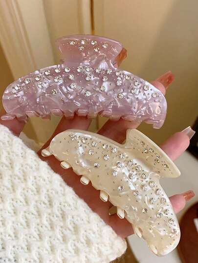 1pc/2pcs Fully Rhinestone Acetate Claw Clip High-End Rhinestone Hair Clip, Hair Claw Hair Accessory, Casual Fall Winter Hair Accessories For Women For Vacation Outfits Woman