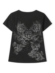 Grunge Shirts Emo Clothes Teen Girls Vintage Graphic Tee Y2k 2000s Goth Top Women Mcbling Short Sleeve Streetwear - 黑色 - 查看 4