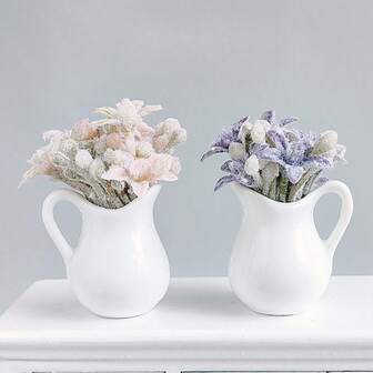 4pcs/3pcs/2pcs/1pc Milk Bottle Flocked Flowers, Miniature Floral, Dollhouse Fake Potted Plants, Tiny Flower Decorations, Artificial Flower Decor, Craft Supplies, Doll House Living Room Bedroom Decor, Micro Scene Photography Props, 8 Inch 6 Inch OB11 BJD Miniature Models, Desktop Decor