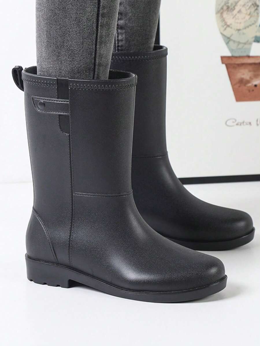 Women's Mid-Calf Rain Boots, Waterproof Shoes With Thermal Lining, Anti-Slip Soft Bottom Half-Calf Rain Boots