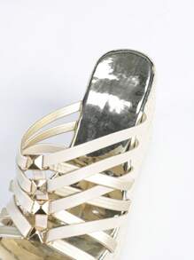 New Style Wedge Platform Criss-Cross Rivet Decor Women Sandals, Minimalist Fashion Versatile Rope Wedge Heel Sandals