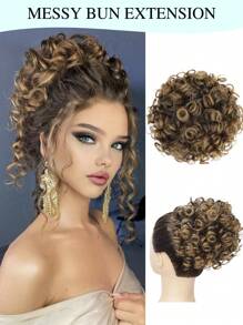 Large Curly Messy Bun Hair Piece Elastic Drawstring Ponytail Loose Wavy Short Ponytail Extension Synthetic Hair Tousled Fake Hair Bun For Women Daily Use