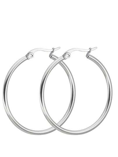 1 Pair Stainless Steel Classic Hoop Earrings, Exaggerated European And American Fashion Large Circular Earrings, Titanium Steel, Hypoallergenic, Non-Fading, Silver/Gold Color, Women Jewelry