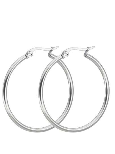 1 Pair Stainless Steel Classic Hoop Earrings, Exaggerated European And American Fashion Large Circular Earrings, Titanium Steel, Hypoallergenic, Non-Fading, Silver/Gold Color, Women Jewelry