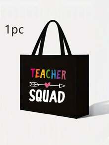 Teacher Appreciation Gift- Large Capacity Fashion Tote Bag With "Battery Life Of A Teacher" Print, Cosmetic Bag, Lining, And No Closure - Perfect For Educators And School Staff - Black - View 5