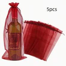 5/10pcs White Organza Wine Bottle Gift Bags With Drawstring Closure - Elegant Reusable Transparent Bags Suitable For Champagne, Wedding Gifts, Christmas Party Decorations And Gift Packing Storage, Bottle Storage | Transparent Organza Bags | Lightweight Material, Wine Gift Bags