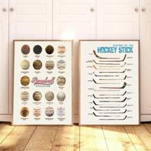 1/2 pièces Affiche murale de sport baseball et bâton de hockey sans cadre, impression sur canevas, décoration minimaliste pour chambre de garçon, salle de jeux, appartement, salon, chambre à coucher, décoration moderne pour la maison