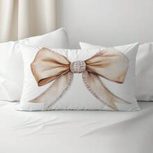 1pc Minimalist Beige Bow Cushion Cover, Single-Side Print Soft Peach Velvet Material, 30*50CM Pillow Sham Suitable For Indoor Decor, Party Decor, Decorative Pillow Cover Gift