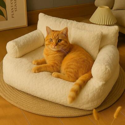 Roxlin Fluffy Cat Bed & Small Dog Sofa – Washable Pet Bed For Cats And Puppies, Soft And Cozy Cat Sofa, Comfortable Puppy Lounger For Small Pets