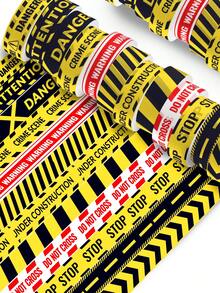 12 卷警告和纸胶带套装建筑主题标语黄红黑自粘遮蔽胶带适用于日记本、礼品包装、工艺用品、建筑生日派对用品、返校用品