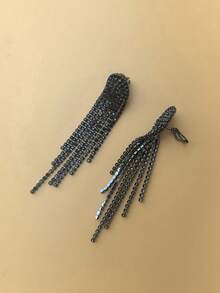 2pcs Luxury Sparkling Rhinestone Long Tassel Ear Clips, Exaggerated European & American Style Non-Pierced Earrings For Women's Daily Wear - Style 1 - View 3