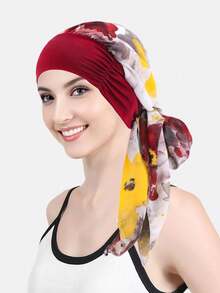 1 pieza Turbante de mujer, pañuelo para cáncer y quimioterapia, gorra con estampado de flores, cobertura para pérdida de cabello, pañuelo elástico, venda pre-atada, gorro para dormir - Multicolor - Ver 6