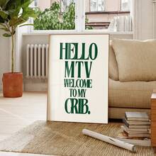 Tranh treo tường phong cách retro MTV "Chào mừng đến với ngôi nhà của tôi", tranh trang trí tường nghệ thuật, tranh chữ in, trang trí tường màu xanh lá cây, tranh treo tường không khung. - Nhiều màu - Xem 6