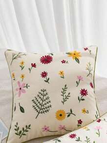 1pc/2pcs Decorative Floral Embroidered Cushion Cover, Precision Canvas Embroidery With Rolled Edges, Suitable For Room, Living Room Sofa, Country Cottage Floral Bouquet Decor Pillow Cover, 4 Seasons, 30*50cm, 45*45cm