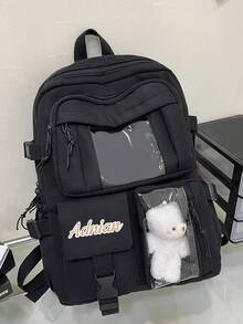 Customized Backpack, Can Print Personalized Name Or Holiday Greetings. Create Your Own Exclusive Backpack. Fashionable, Casual, Multi-Functional, Simple And Versatile Multi-Pocket Design, This Lightweight Backpack Is Ideal For Daily Use By Teenagers. Multi-Functional, Decorative, Letter Pattern, Fashionable, Modern, Colorful, Cute, Charming, Casual, Customized, Personalized, Unique, Ideal Gift For Him Or Her.