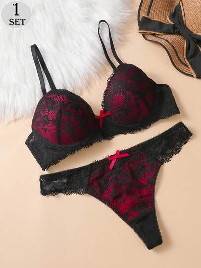 1 Set Lace Sexy Push Up Bra, Anti-Sag