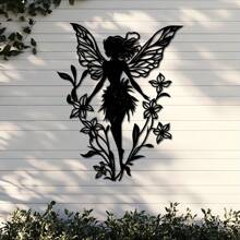 1 Stück Metall Kunst Fairy Silhouette Deko Statue, Gartenstecker Dekoration, Wanddekoration, geeignet für Außengarten, Terrasse, Park, Rasen, Pflanzkübel