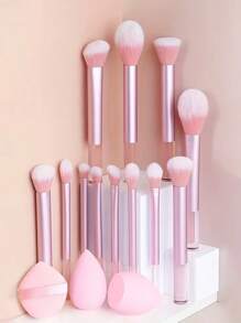 12-Piece Makeup Brush Set Portable Makeup Brush Blush Brush Eye Shadow Brush Concealer Brush Nose Shadow Brush + Makeup Sponge + Powder Puff
