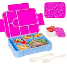 1set Portable Sealed Fruit Box, Salad Box, Working Microwave Lunch Box, Take-Away Lunch Box, Large Capacity Lunch Box With Fork And Spoon, Square Divided Fresh-Keeping Box