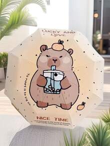 1PC Cute Capybara Cartoon Folding Umbrella - 8-Rib, Waterproof & Windproof, Durable Compact Design For Men & Women - Ideal For Rainy Days, Travel & Outdoor Adventures, Cute Umbrella