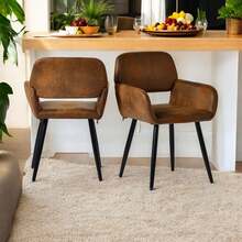 Juego de 2 sillas tapizadas con brazos y patas de madera para comedor y cocina de Homy Casa - Marrón - Ver 6