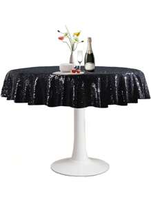 1pc Black Sequin Tablecloth, Glittering Golden Table Topper For Birthday Party, Halloween, Wedding, Hotel & Banquet Decor, Nordic Style