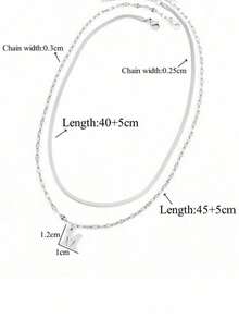女士双层不锈钢项链，26个金银字母，欧美时尚风格，珠宝批发 - 銀色 - 查看 3
