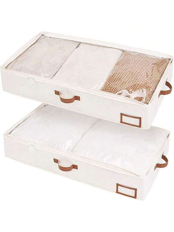 Fabric Foldable Storage Bags For Household, Clothes Blanket Organizer Box With Transparent Window, Durable Material For Sweaters, Jackets, T-Shirts, Blankets
