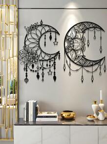 1pc Minimalist Mandala Moon Wall Sculpture - Metal Wall Art Replica, Suitable For Home Decor, Fashionable Boho Style Wall Hanging, Suitable For Celebrations, Weddings And Creative Gifts Room Decor Bedroom Decor Wall Decor,Christmas Gifts
