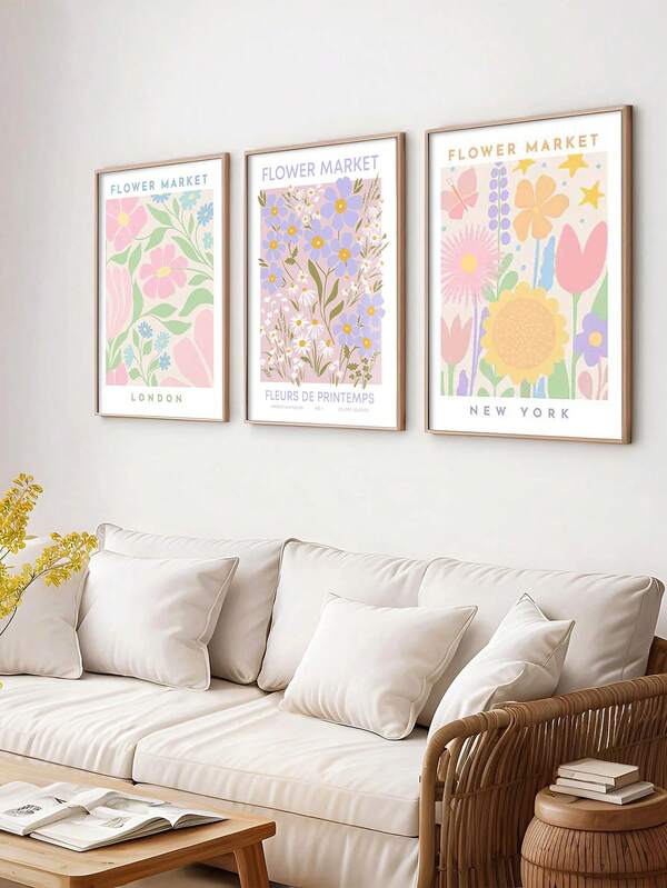 1 Pieza Póster de arte floral, Impresión en lienzo, Decoración de habitación estética, Decoración de habitación en estilo pastel, Patrones florales abstractos, Lindas decoraciones de florería, Decoración de pared de arte, Decoración de pared para dormitorio, sala de estar, oficina, baño, Sin marco