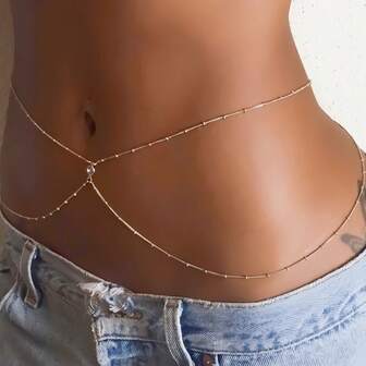 性感简约钻石镶嵌十字架腰链、身体链、夜店、沙滩服饰配饰