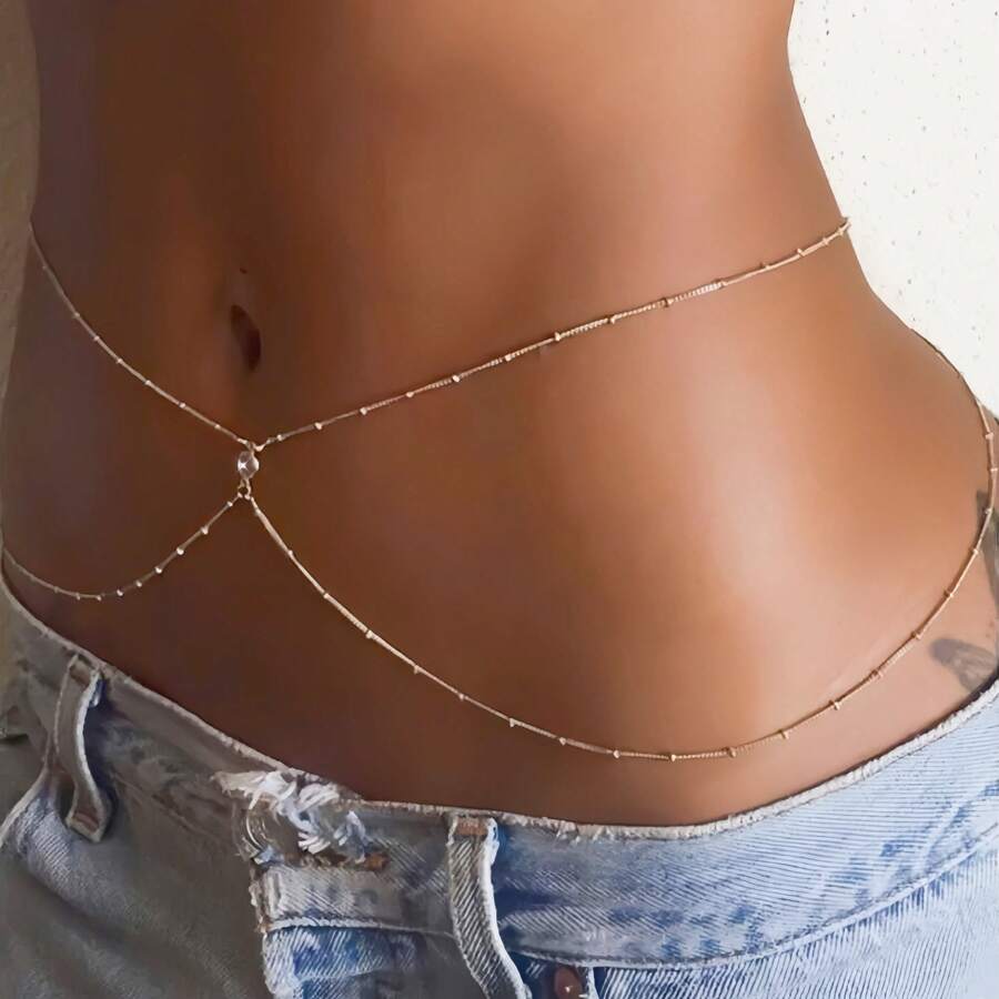 性感简约钻石镶嵌十字架腰链、身体链、夜店、沙滩服饰配饰