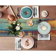 1 pezzo Tappeto da tavola vintage astratto con motivo consumato blu e arancione, adatto per tavolo da pranzo, tavolo da caffè, riunioni familiari, celebrazioni, feste interne/esterne, decorazioni per matrimoni - blu e arancione - Visualizzare 7