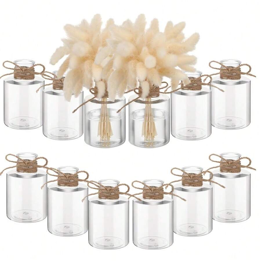 1/3/6pcs Plastic Vases, Bulk, Suitable For Centerpiece Decoration, Hyacinth Avocado Growth Vases, Small Bulb Flower Plant Containers, Suitable For Wedding Party Dining Table Decor (Straight Cylinder) - Transparent - View 1