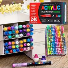 24/72/240 色丙烯颜料马克笔画笔织物岩石画笔石材陶瓷玻璃画布木工学校美术用品文具，毕业派对装饰用丙烯马克笔，母亲节礼物 - 软毛刷头可堆叠刷子，光滑涂鸦办公用品，多表面绘图工具
