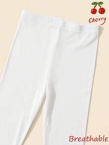 4 件/1 件女童纯色竖条纹七分紧身裤，带小樱桃装饰，透气弹力紧身裤，儿童七分裤，适合儿童夏季日常穿着