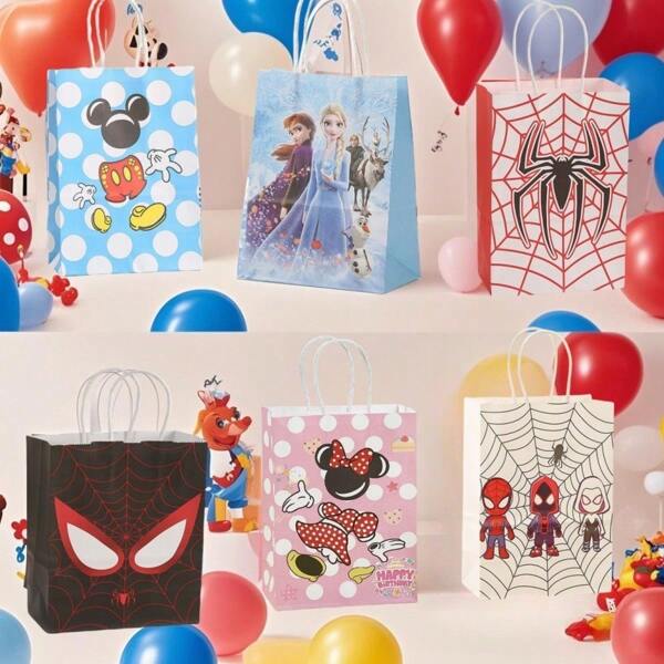 Disney 1/3/6PCS  8 Inch  & Princess  Series Kraft Gift Bag , Reusable Party Organizer , Graduation Gift Tote Bag