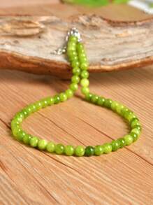 Summer Handmade Beaded Necklace, Natural Olive Stone Choker, 6mm/8mm/10mm/12mm Beads, Suitable For Daily Wear