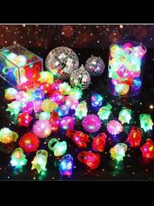 10-Pack LED Jelly Light-Up Rings - Flashing Bumpy Rings, Neon Glow Party Favors For Teens And Adults, Synthetic Rubber Rave Accessories, Stretchy And Soft