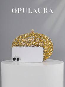 OpulAura 女士奢华闪亮水晶迷你手拿包 - 迷人钻石晚装包，时尚派对/婚礼/正式场合手提包，带链条 - 金色 - 查看 4