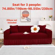 1pc Solid Color Bubble Gauze Simple Style Elastic Full Covered Lace Trim Sofa Cover To Prevent Dust And Scratches From Cats - Burgundy - View 15