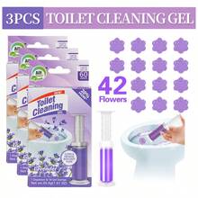 42 Count Fresh Flower Gel Stamp Toilet Cleaner, Air Freshener, Fresh Bathroom Toilet Cleaning Gel Stamp, Helps Keep Toilet Clean, Prevents Scale And Toilet Ring, 6 Fragrance Options, Includes 1 Dispenser And 4 Gels - Lavender - 查看 1