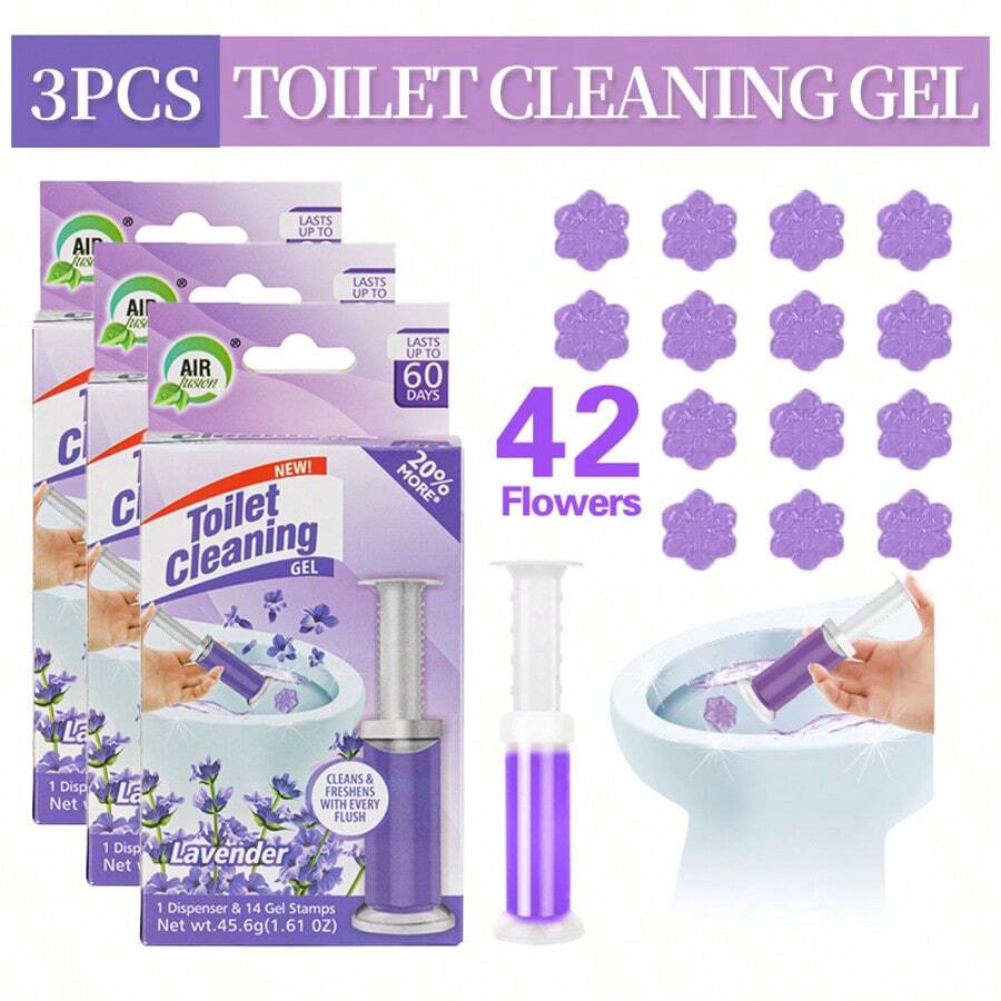 42 Count Fresh Flower Gel Stamp Toilet Cleaner, Air Freshener, Fresh Bathroom Toilet Cleaning Gel Stamp, Helps Keep Toilet Clean, Prevents Scale And Toilet Ring, 6 Fragrance Options, Includes 1 Dispenser And 4 Gels - Lavender - 查看 1