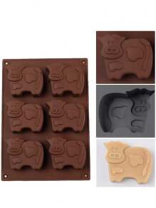 6 Stück/Set Braune Silikon Kuh-förmige Kuchenformen, hitzebeständige Backformen, Kuh-förmige Süßigkeiten- und Schokoladenformen für DIY Tortendekoration